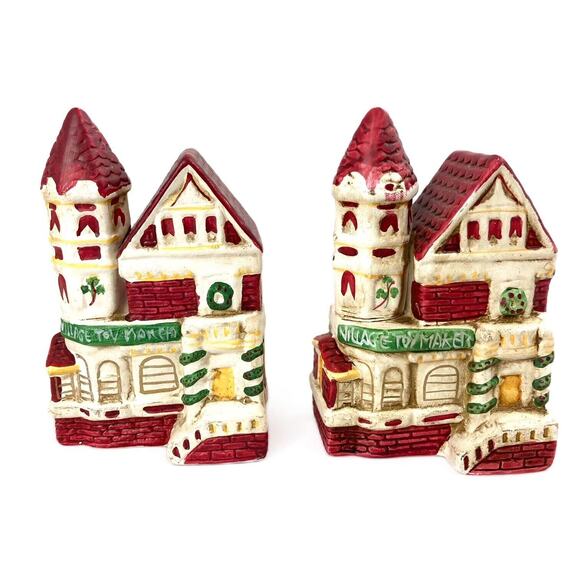 Vintage Christmas Village Ceramic Holiday Town Napkin Rings Two Sets of 4 rings - Picture 5 of 13